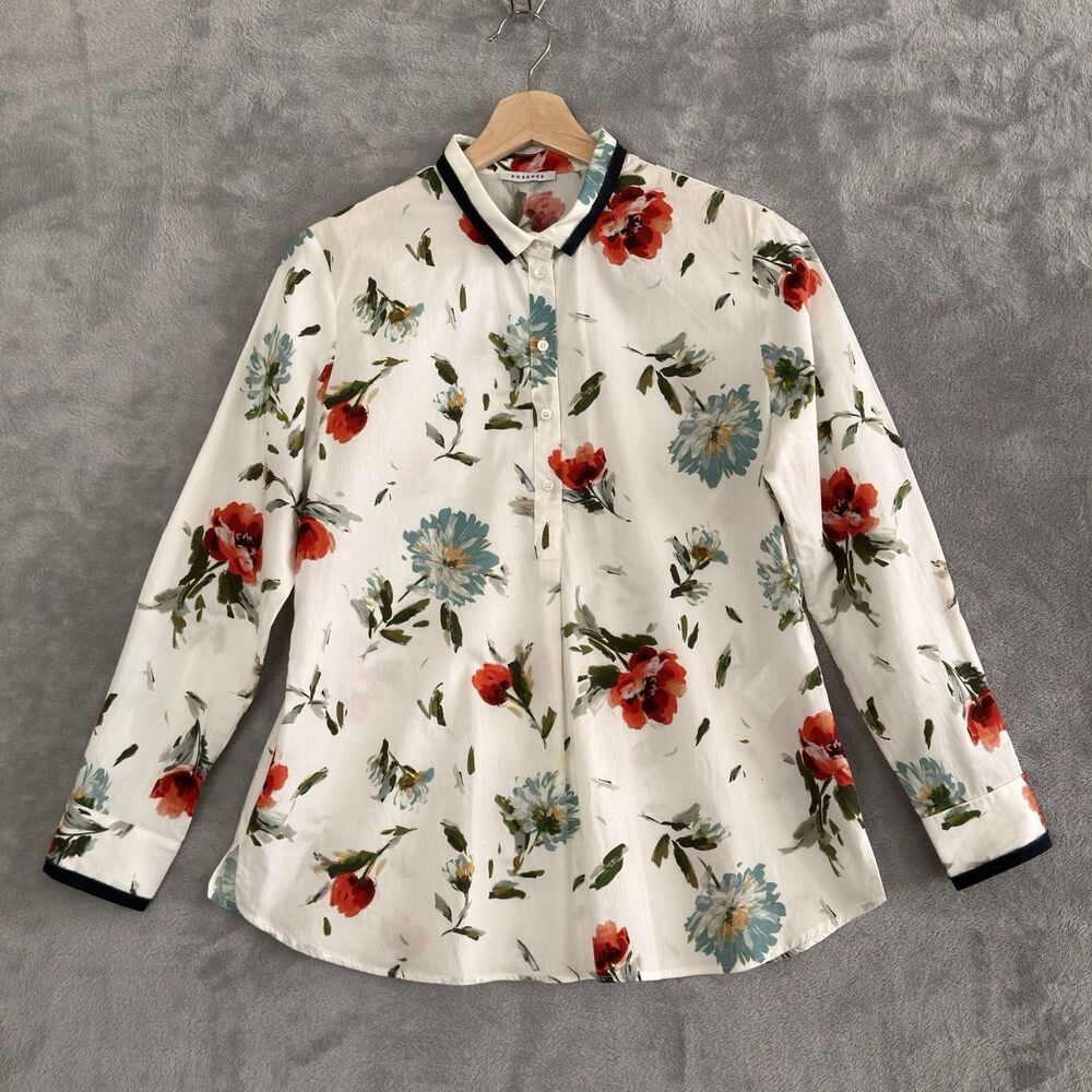 Rosso 35 Luxury Cotton  Women's Floral Blouse Shirt Size 46 Made in Italy